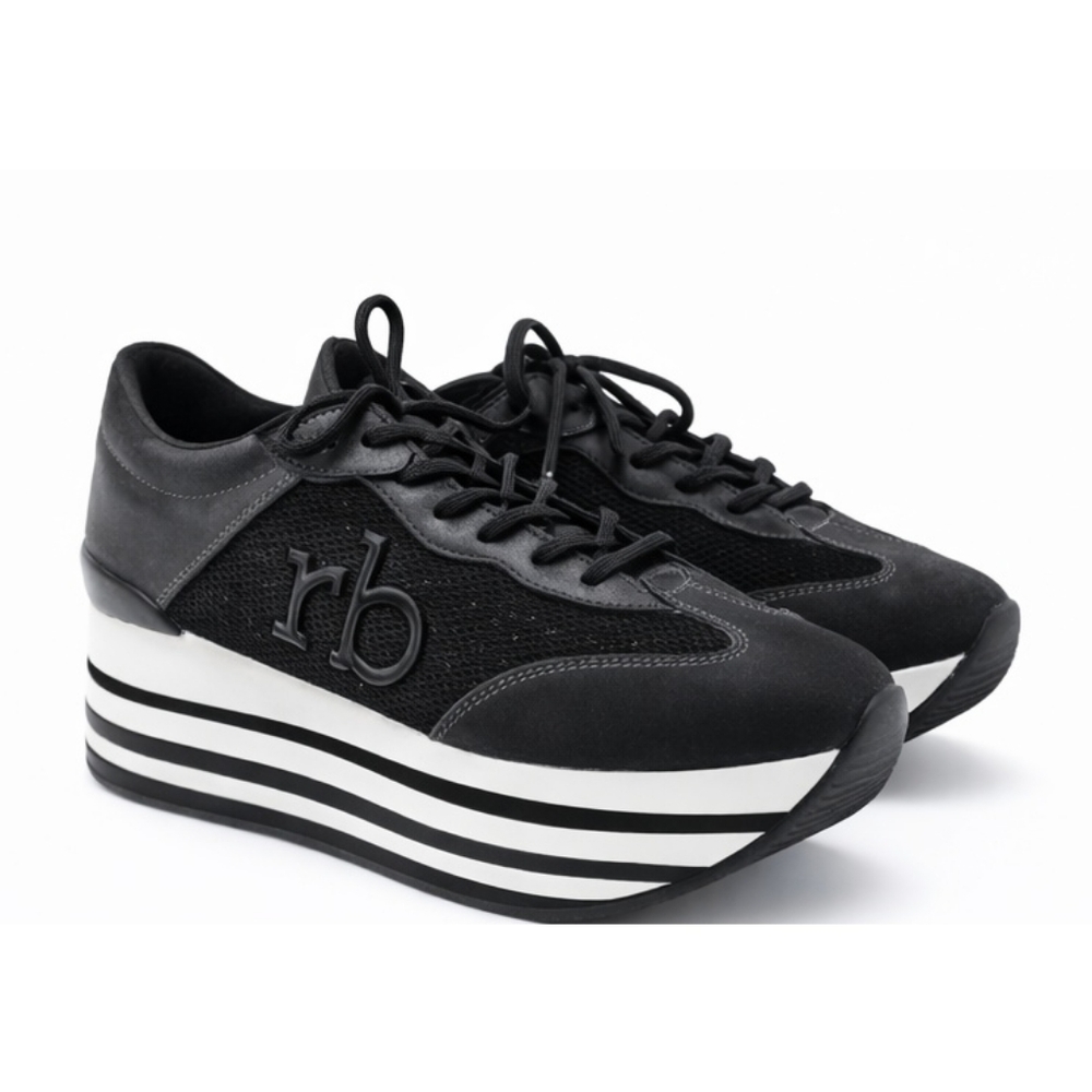 Black RB Platform Sneakers with White Stripes